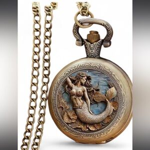 Fashion Jewelry Bronze-Tone Mermaid Pocket Watch Necklace
